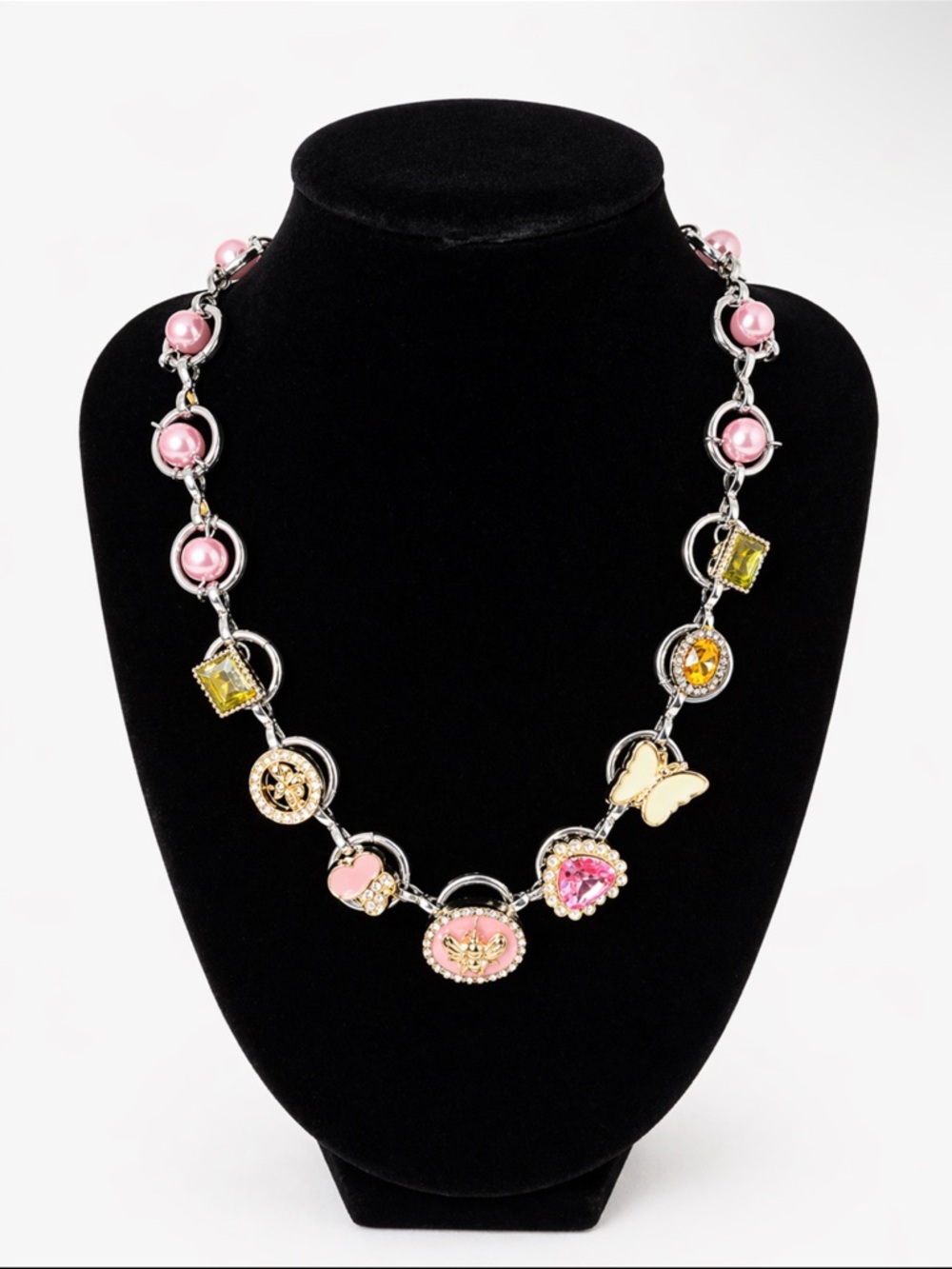 Pink Multi-Charm Statement Necklace - Women Jewelry